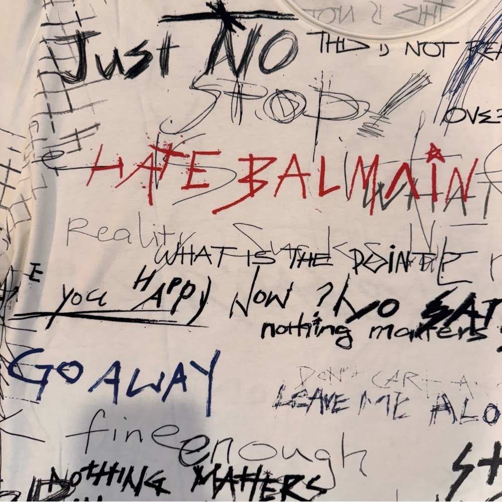Balmain Scribble-Printed Crewneck T-Shirt RARE - Picture 2 of 8
